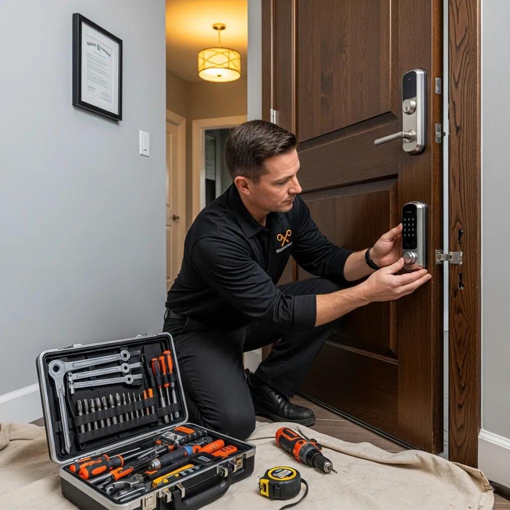 Professional locksmith installing a smart lock, highlighting the importance of expert installation services