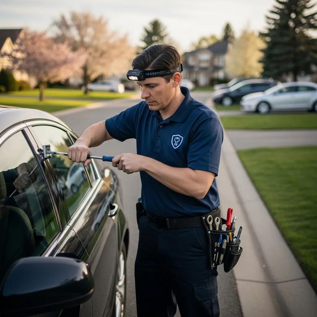 Professional locksmith unlocking a car door, showcasing emergency locksmith services