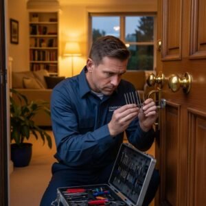 Professional locksmith unlocking a door, showcasing emergency locksmith services