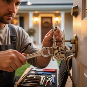 Professional locksmith unlocking a door, showcasing expertise in residential security services