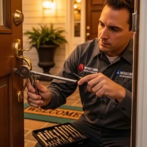 Professional locksmith unlocking a door, symbolizing reliable security solutions in Cornelius NC