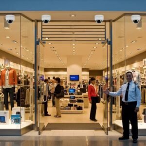 Retail store showcasing security measures like high-security locks and surveillance systems