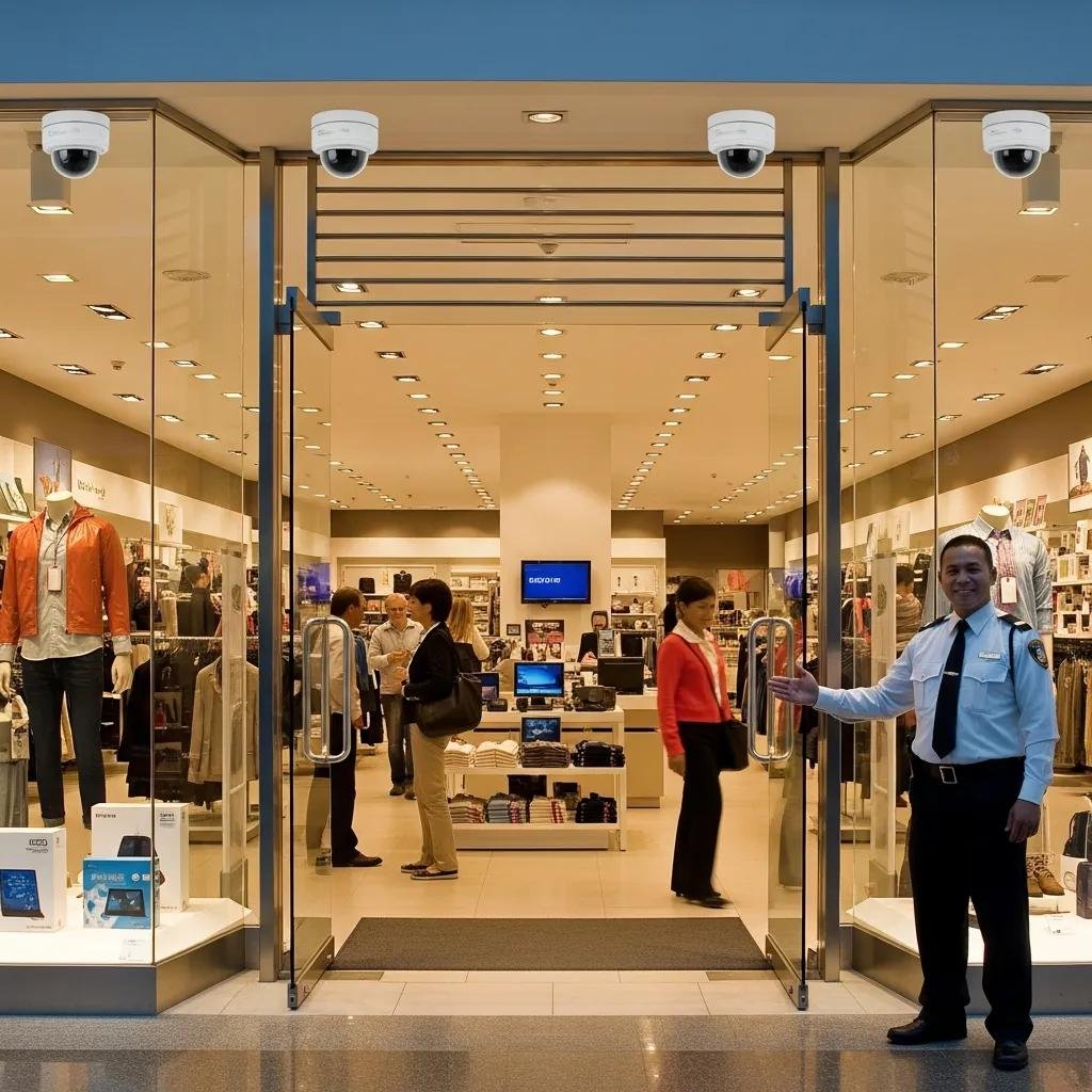 Retail store showcasing security measures like high-security locks and surveillance systems
