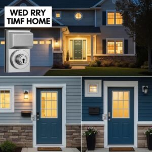 Secure home with visible door locks and window security features