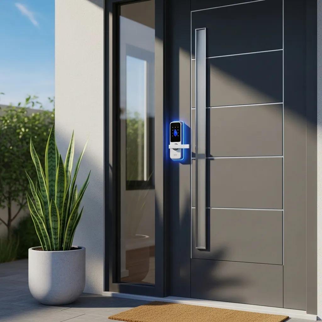 Smart lock on a modern home door representing keyless entry solutions