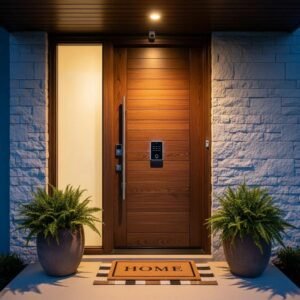Smart lock on a modern home door showcasing security and convenience in smart home integration
