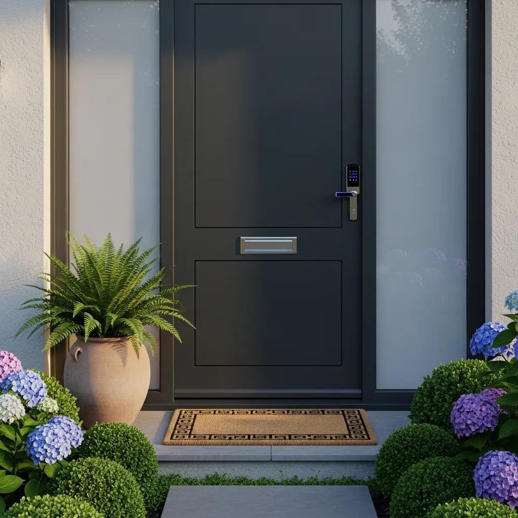 Smart lock on a modern home door, symbolizing enhanced security and convenience