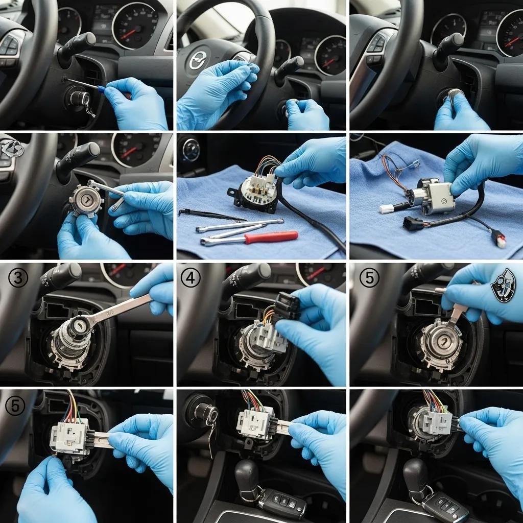 Technician replacing an ignition switch in a car