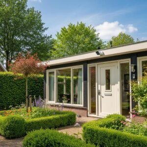 Vacation home with secure locks and a garden, representing safety and tranquility