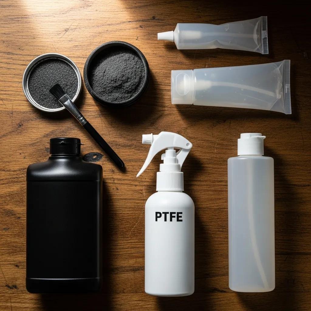 Various types of lock lubricants including graphite, PTFE, and silicone, highlighting options for effective lock maintenance