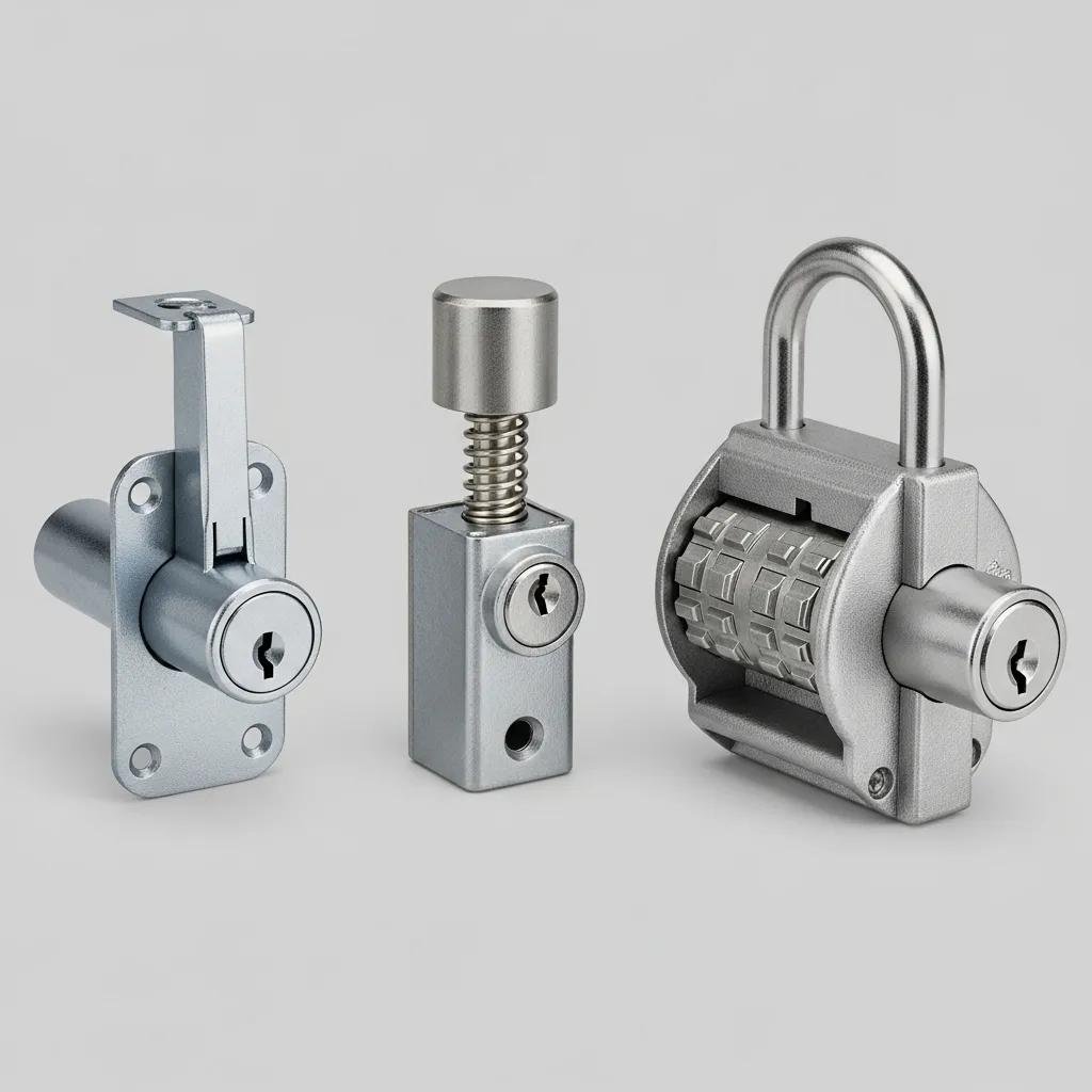 Various types of mailbox locks including cam, plunger, and high-security locks showcasing features for enhanced mail security.