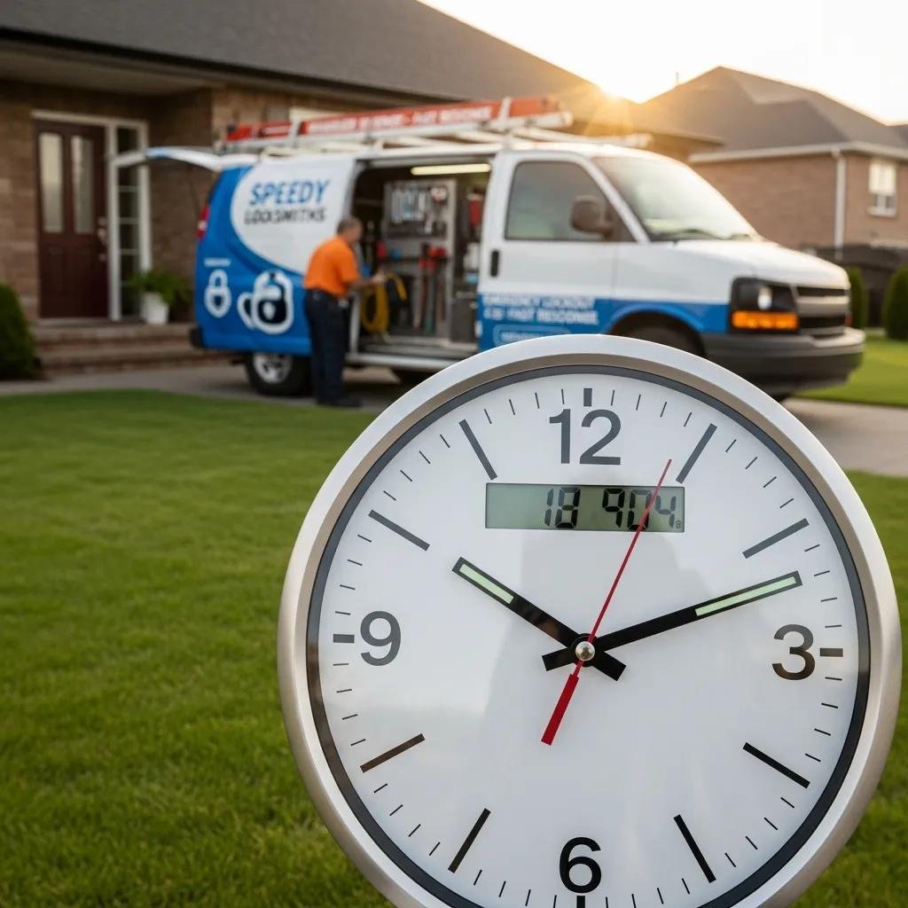 Clock indicating quick response time for emergency locksmith services