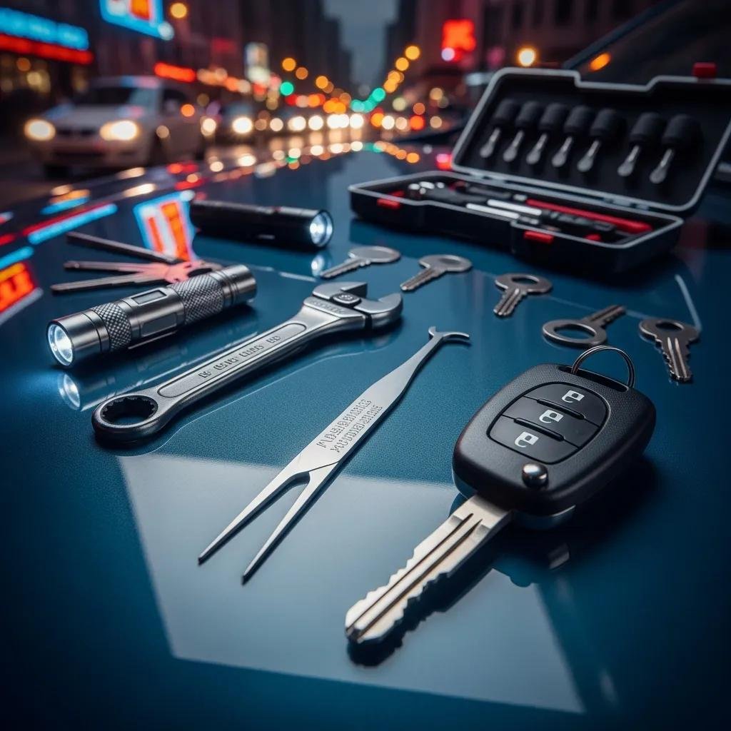Locksmith tools for emergency car lockout services, emphasizing quick response
