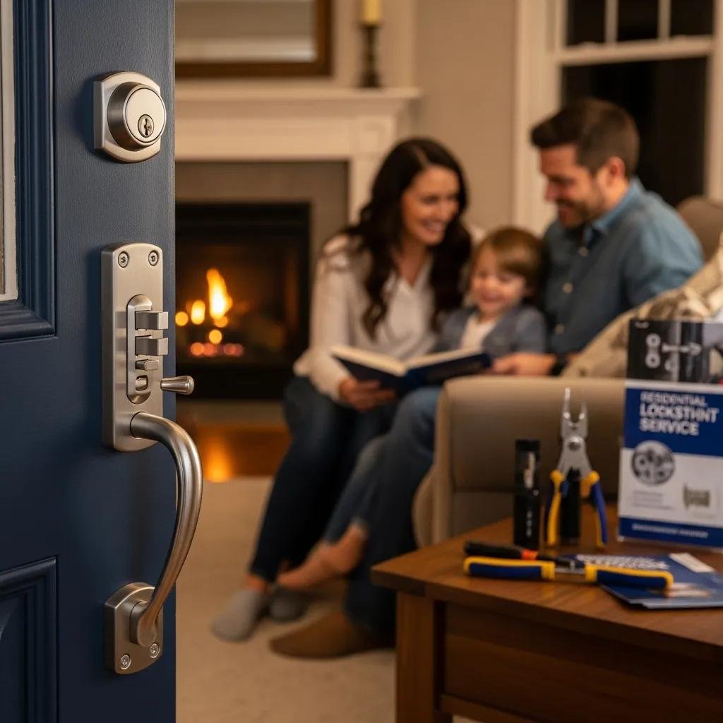 High-security lock installation in a family home, highlighting residential locksmith services